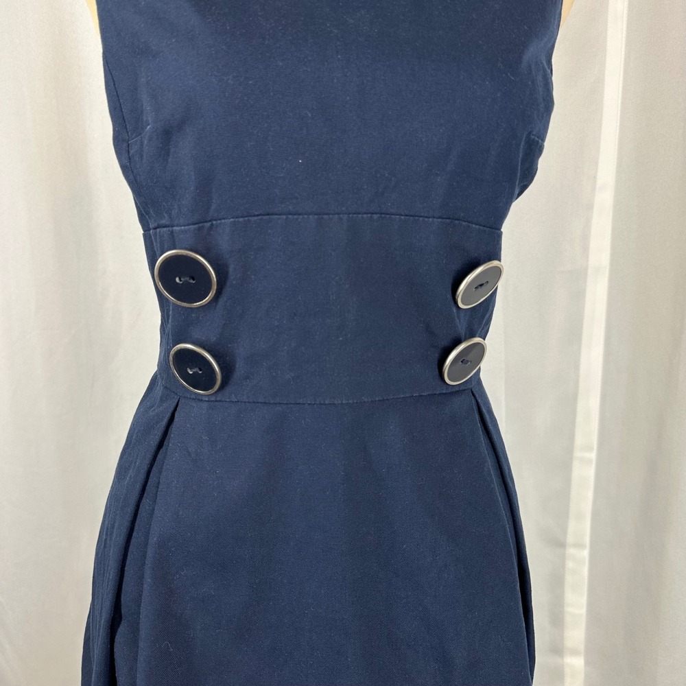 Talbots Petites Womens 10P Navy Cotton Stretch Button Waist Dress - Picture 6 of 15